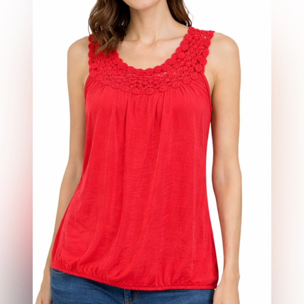 Red Crochet Neck Sleeveless Top (Size S)